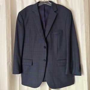 Pronto Uomu Platinum Blue Plaid 2 Button Sport Blazer, Size 44R